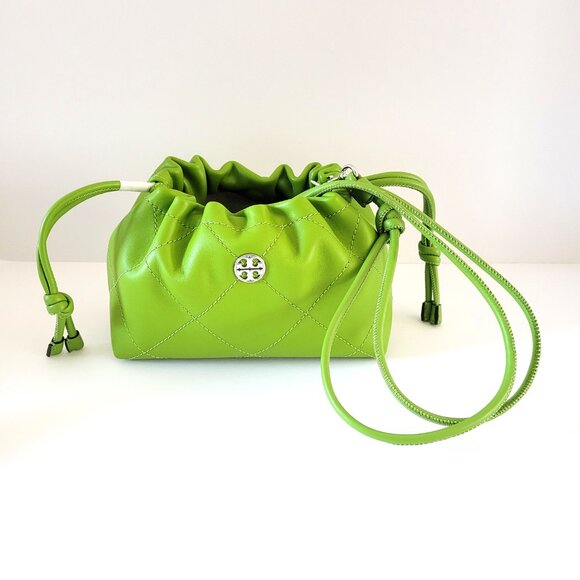 Tory Burch Willa Soft Quilt EW Drawstring Shoulder Bag Handbag Wheatgrass 166074 - Picture 2 of 8
